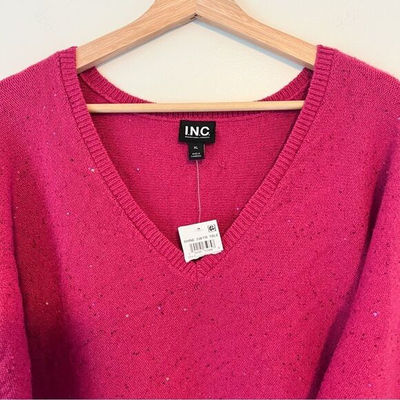 INC International Concepts Pink V-Neck Shine Sweater NEW Size XL - Picture 4 of 8